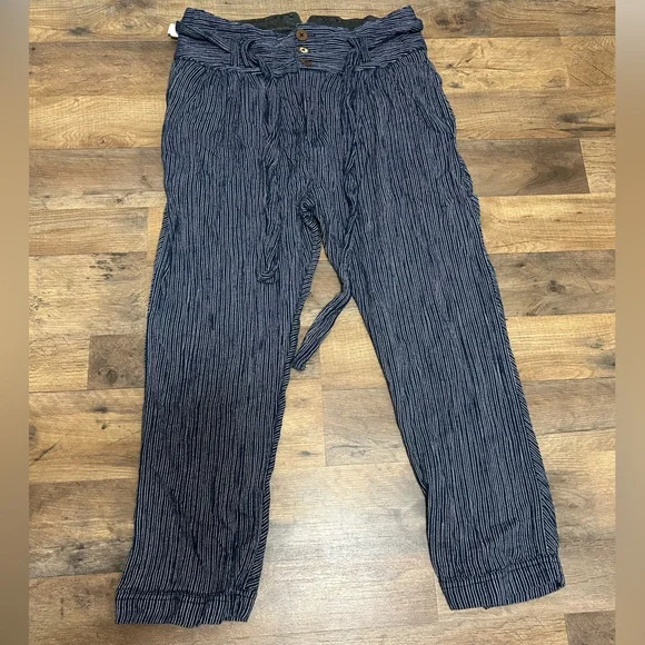Free People Navy Striped Cropped Pants - Picture 2 of 6